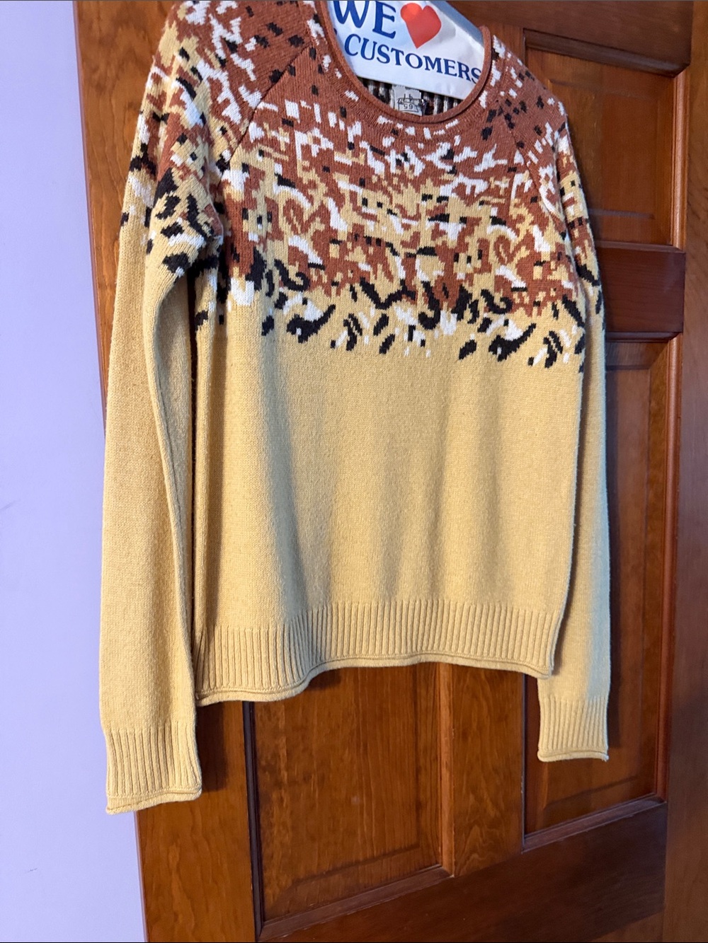 Sundance Mustard and Rust Patterned Crewneck Sweater